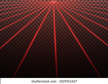 Abstract red laser beam. Transparent isolated on black background. Vector illustration.the lighting effect.floodlight directional