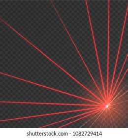 Abstract red laser beam. Transparent isolated on black background. Vector illustration. The lighting effect.floodlight directional