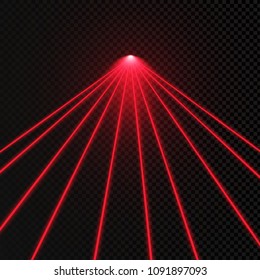Abstract red laser beam. Transparent isolated on black background. Vector illustration.
