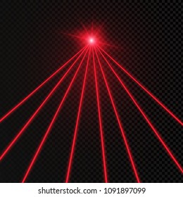 Abstract red laser beam. Transparent isolated on black background. Vector illustration.