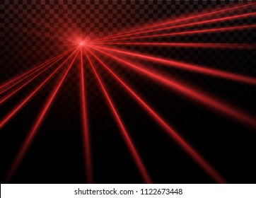 Abstract red laser beam. Transparent isolated on black background. Vector illustration.the lighting effect.floodlight directional