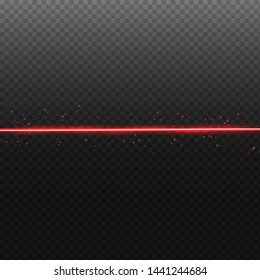 Abstract red laser beam. Transparent isolated on black background. Vector illustration.the lighting effect.floodlight directional