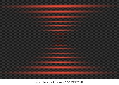 Abstract red laser beam. Transparent isolated on black background. Vector illustration.the lighting effect.floodlight directional