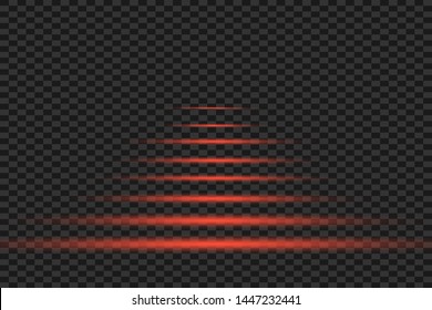 Abstract red laser beam. Transparent isolated on black background. Vector illustration.the lighting effect.floodlight directional
