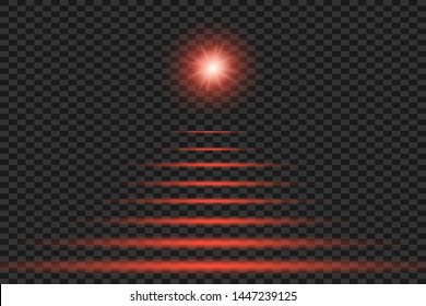 Abstract red laser beam. Transparent isolated on black background. Vector illustration.the lighting effect.floodlight directional