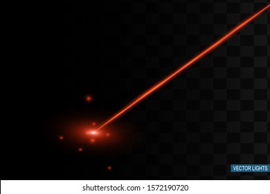 Abstract red laser beam. Transparent isolated on black background. Vector illustration.the lighting effect.floodlight directional 