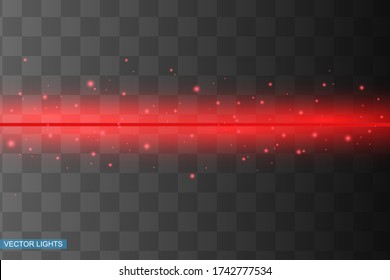 Abstract red laser beam. Transparent isolated on black background. Vector illustration.the lighting effect.floodlight directional