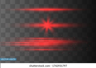 Abstract red laser beam. Transparent isolated on black background. Vector illustration.the lighting effect.floodlight directional