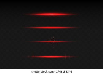 Retrato del rayo láser rojo. Transparente aislado en el fondo negro. Ilustración del vector.el efecto de iluminación.alumbrado directo