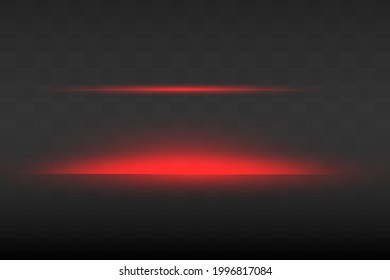 Abstract red laser beam. Transparent isolated on black background. Vector illustration.the lighting effect.floodlight directional