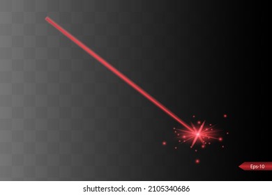 Abstract red laser beam. Transparent isolated on black background. Vector illustration.the lighting effect.floodlight directional