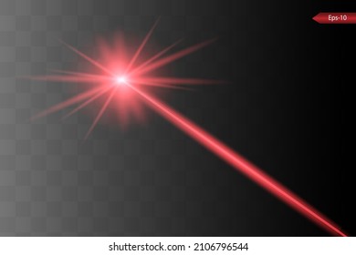 Abstract red laser beam. Transparent isolated on black background. Vector illustration.the lighting effect.floodlight directional