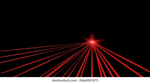 Abstract red laser beam. Transparent isolated on black background. Vector illustration.