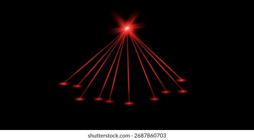 Feixe de laser vermelho abstrato. Transparente isolado em fundo preto. Ilustração vetorial.