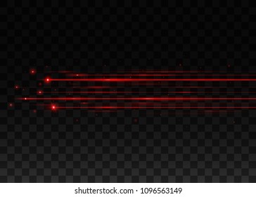 Abstract red laser beams. Isolated on transparent black background. Vector illustration, eps 10.