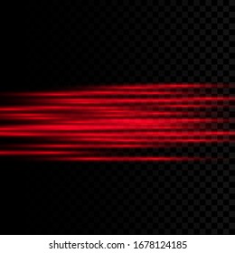 Abstract red laser beams. Isolated on transparent black background. Vector illustration, eps 10.