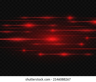 Abstract red laser beams. Isolated on transparent black background.