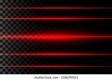 Abstract red laser beams. Isolated on transparent black background. Vector illustration, eps 10.