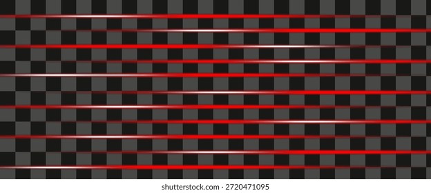 Abstract red laser beams. Isolated on transparent black background. Vector illustration, eps 10

