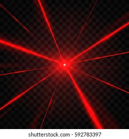 Abstract red laser beams. Isolated on transparent black background. Vector illustration, eps 10.