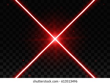 Abstract red laser beams. Isolated on transparent black background. Vector illustration, eps 10.