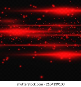 Abstract red laser beams. On a transparent background. Vector illustration. dust light effect. directional spotlight