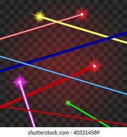 Abstract red lasers beams on a transparent background. Vector illustration