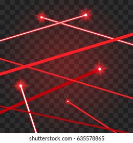 Abstract red lasers beams on a transparent background. Vector illustration