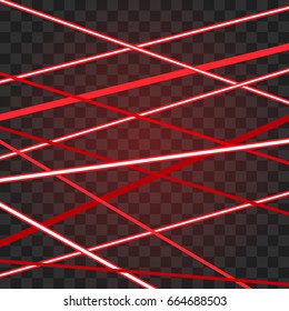 Abstract red lasers beams on a transparent background. Vector illustration