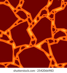 abstract red lava texture. grunge texture of molten lava. cartoon magma background. ground with lava seamless pattern. hot cracked red ground. 