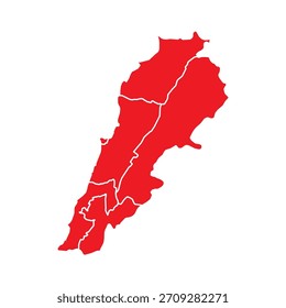 Mapa Abstractas de Líbano Rojo con Ciudades
