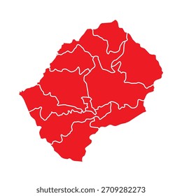 Mapa Abstractas de Lesoto rojo con ciudades