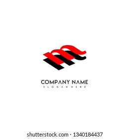 abstract red letter M with black shadow shape logo design concept