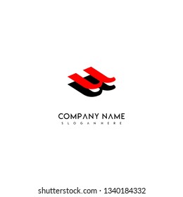 abstract red letter U with black shadow shape logo design concept