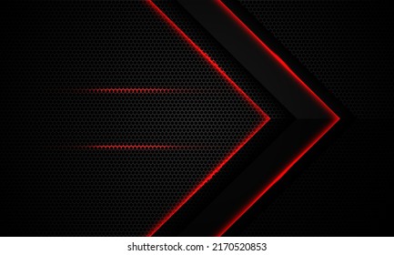 Abstract red light arrow on black with hexagon mesh design modern luxury futuristic technology background vector illustration.	
