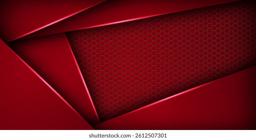 abstract red light background gradient shapes. red color hexagon mesh pattern decoration. eps10 vector