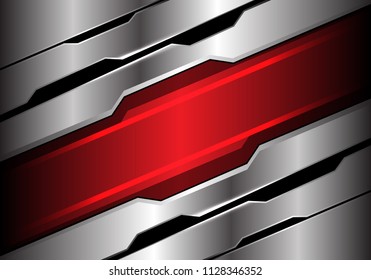 Abstract red light banner on silver polygon design modern futuristic technology background vector illustration. 