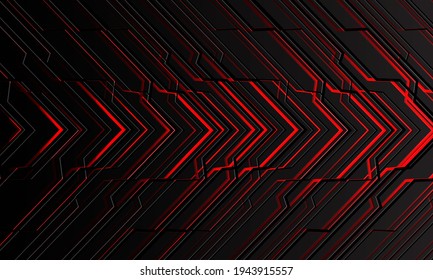 Abstract red light black lines,  futuristic cyber energy  concept. Directional arrow on dark grey background. Modern technology vector illustration design.