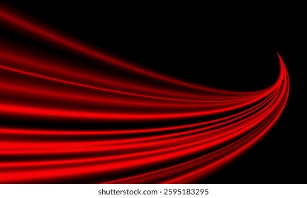 Abstract red light fast speed curve dynamic motion on black background vector illustration.