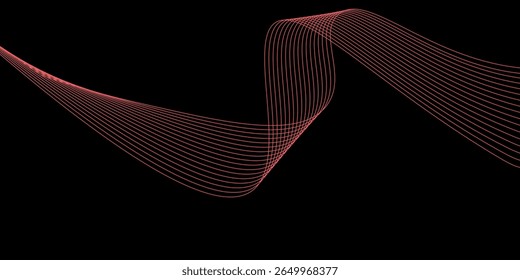 Abstract red light fast speed curve dynamic motion on black background vector illustration.