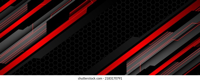 Abstract red light grey metal black cyber futuristic technology geometric on hexagon mesh design modern background vector illustration.