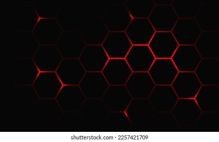 Abstract red light hexagon line in grey modern luxury futuristic background vector illustration.