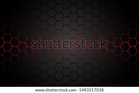 Abstract red light hexagon line in grey modern luxury futuristic background vector illustration.