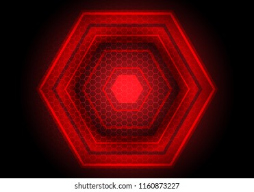 Abstract red light hexagon power on black design modern futuristic technology background vector illustration.