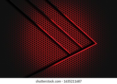 Abstract red light line arrow overlap on black with hexagon mesh design modern luxury futuristic technology background vector illustration.