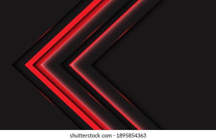 Resumen de la línea de luz roja de la flecha de neón dirección metálica en gris oscuro con diseño de espacio en blanco tecnología futurista moderna ilustración vectorial de fondo.