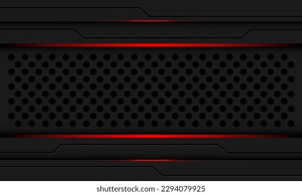 Abstract red light line power black cyber circuit line circle mesh pattern on grey design modern futuristic technology background vector illustration.