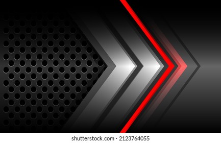 Abstract red light neon grey metal arrow direction geometric with circle mesh technology futuristic design modern background vector illustration.