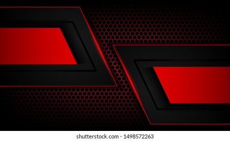 Abstract red light on hexagon dark background. Metallic technology concept vector design 