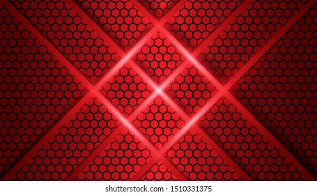 Abstract red light on hexagon dark background